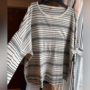 EUC Eileen Fisher Organic Cotton Striped Oversized Rib Knit Sweater | Women’s XL